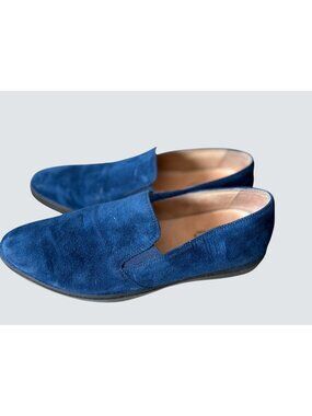 French Sole Italian-Made Blue Suede Slip-On Loafers Size 39 Comfortable & Stylis